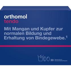 Blaue Packung mit Text: "orthomol tendo, mit Mangan und Kupfer für Bindegewebe".