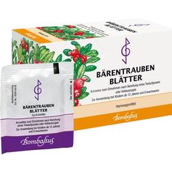Verpackung von Bärentraubenblätter-Arzneitee mit Blättermotiv.