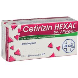 Eine Packung Cetirizin HEXAL Tabletten gegen Allergien.