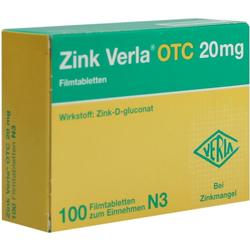 Eine grüne und gelbe Medikamentenschachtel mit Zinktabletten.