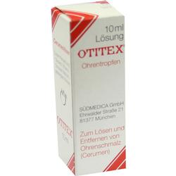 Weiße Schachtel für Ohrentropfen mit rotem Text und Logo.