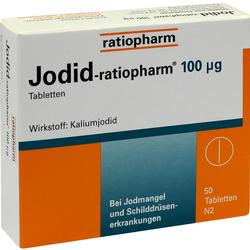Packung Jodid-Tabletten von ratiopharm mit 100 ?g Kaliumjodid für Jodmangel.