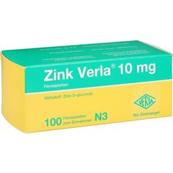 Gelbe und grüne Packung Zinktabletten "Zink Verla" mit 10 mg.