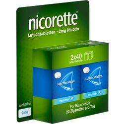 Verpackung von zuckerfreien Nicorette Lutschtabletten mit 2mg Nikotin.