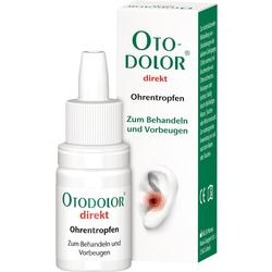 Eine Packung und Flasche mit Ohrentropfen zum Behandeln und Vorbeugen von Ohrenbeschwerden.
